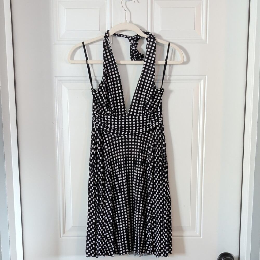 Jane USA Polka Dot Halter Dress S Black White Retro Pinup Rockabilly